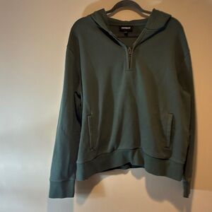 Express Men's Green Quarter ZipUp Sweatshirt With Hood Sz. L Excellent Condition